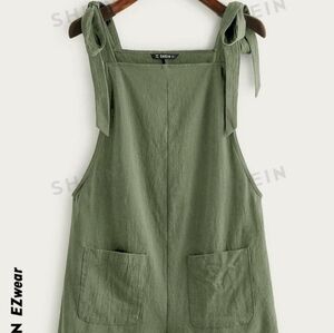 Knot Shoulder Patch Pocket Roll Hem Overall Romper